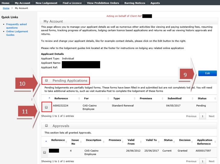 Casino Employee Licence Renewal register steps 9 to 11