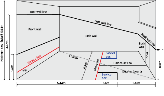 squash court singles dimensions